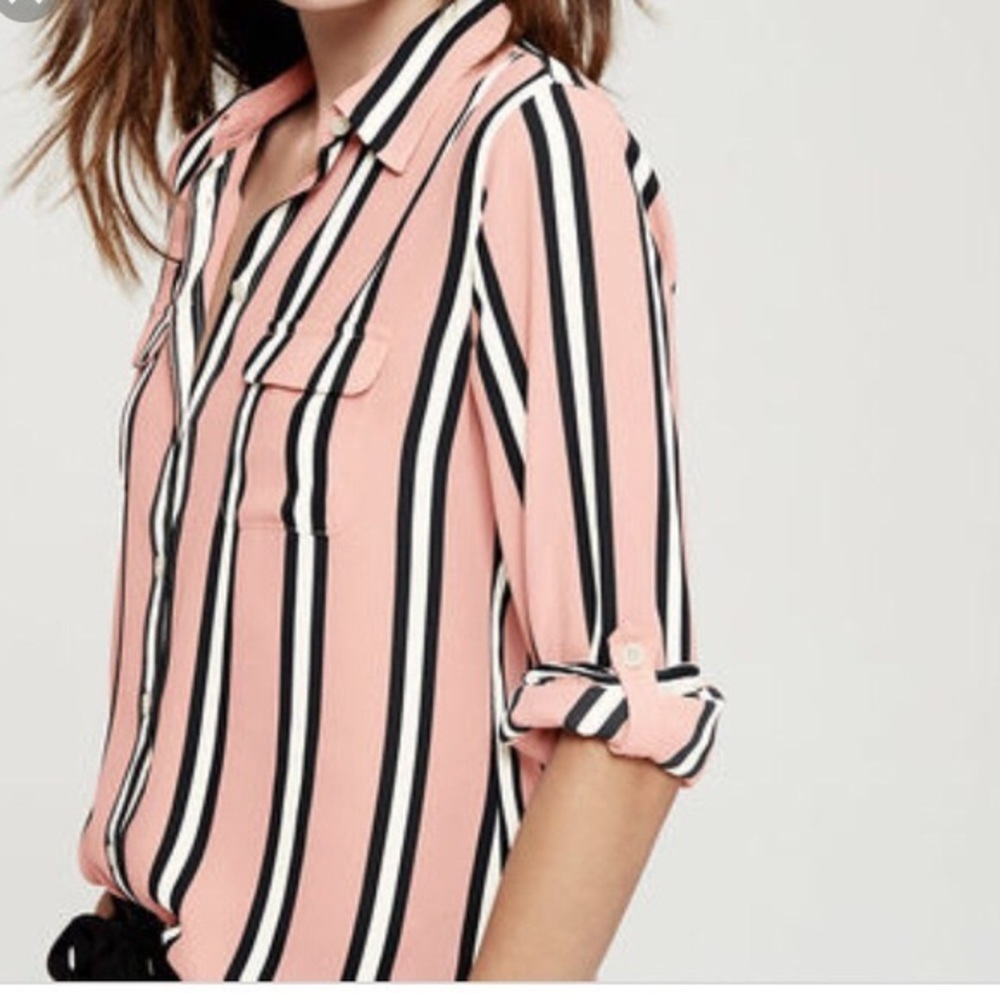 Loft Pink Black White Utility Blouse